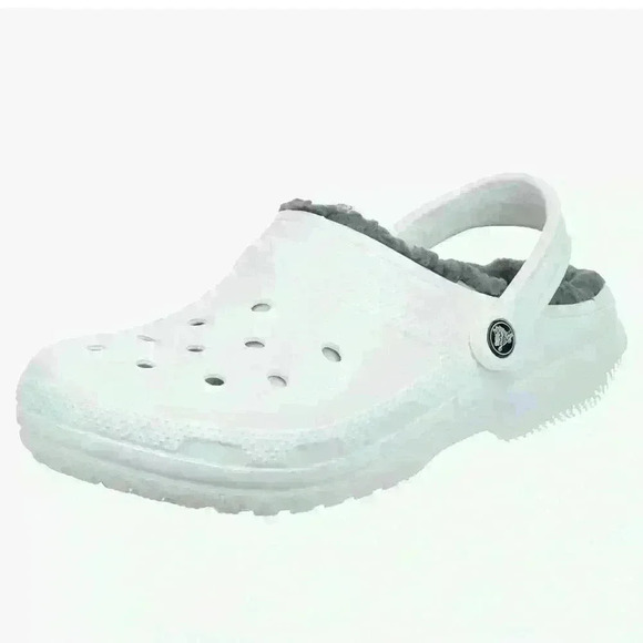 CROCS Classic Faux Fur Lined Men's Size 7 Women's 9 White Dual Comfort Clog - Picture 1 of 9